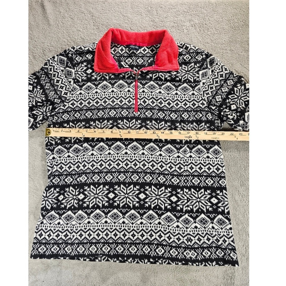 Lands End Womens Fleece Quarter Zip‎ Pullover Black White Fair Isle Snowflake L - Picture 4 of 10